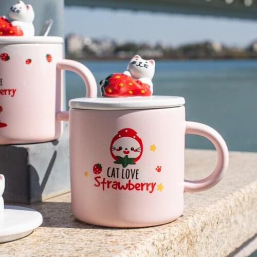 Creative Korean Cartoon Cat Ceramic Cup Pink Mug Coffee Cup Christmas Gift