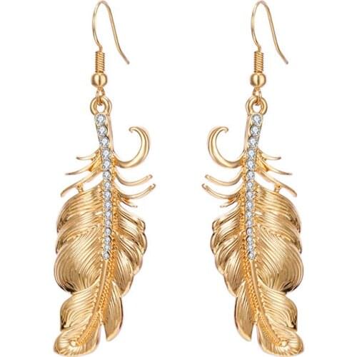 Statement Big Feather Drop Earrings for Women Vintage Geometric Silver Color Yellow Gold Metal Long Earring 2021 Fashion Jewelry