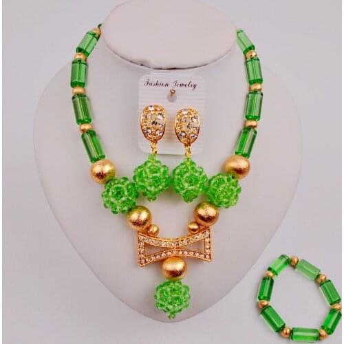 Lovely Pale Green African Necklace Sets Women Nigerian Beaded Set for Wedding ZQ8-03