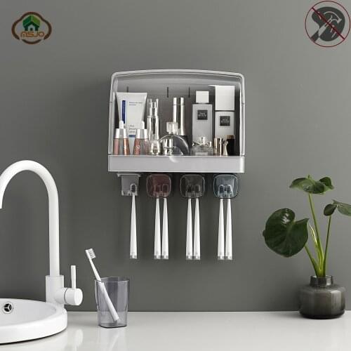 MSJO Toothbrush Holder Cup Wall Mounted Cometices Organizer Makeup Holder Waterproof Design Storage Decor Bathroom Accessories