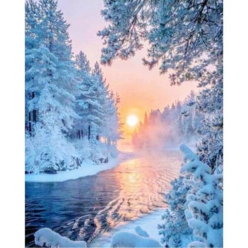 5D DIY Handmade Sewing Supplies Full Square Diamond Embroidery River Round Sunset Sunset Art Kit Diamond Painting Home Decoratio