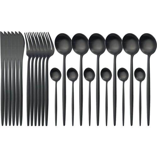 Western 24Pcs/Set Black Cutlery Set Knives Fork Spoons Dinnerware Set 18/10 Stainless Steel Tableware Set Kitchen Silverware Set