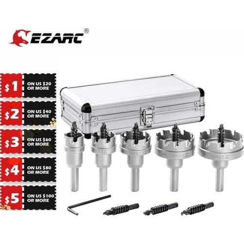 EZARC Carbide Hole Cutter Set 9 Piece for Stainless Steel, Long Life Hole Saw Kit for Hard Metal