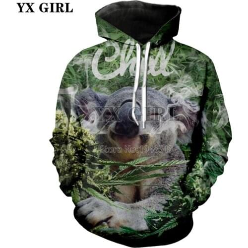 YX GIRL 2018 New Fashion Brands hoodies animal Sweatshirt Weeds and koalas Funny 3d print Crewneck casual Hoodie Drop shipping