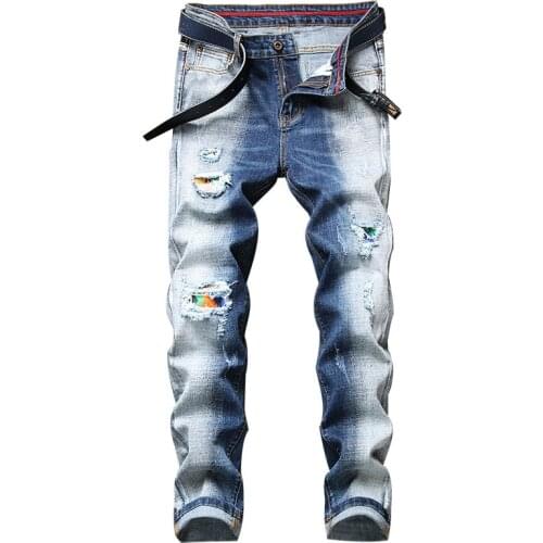2021 New Young Fashion Casual Stretch Slim Classic Trousers Denim Pants Male Jeans Men
