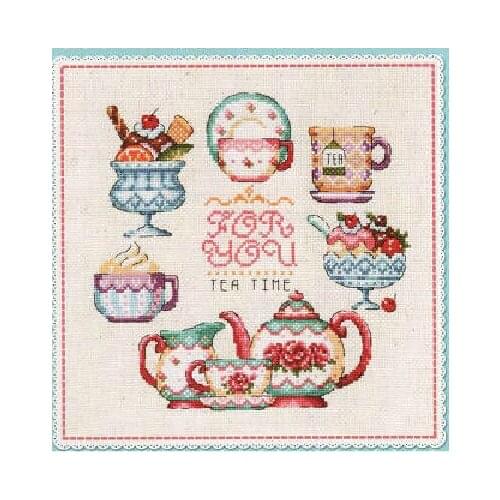 New Arrival Simple Unprinted 14ct Counted Cross Stitch Picture Kits Tea Time Cartoon Series European Cafe Restaurant Decor