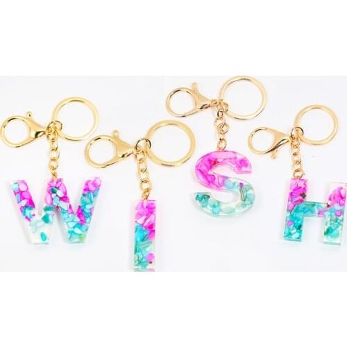 New Fashion 26 Letters Resin Keychains for Women Cute Gold Bag Pendant Charms Handbag Accessories Couple Gift Key Rings
