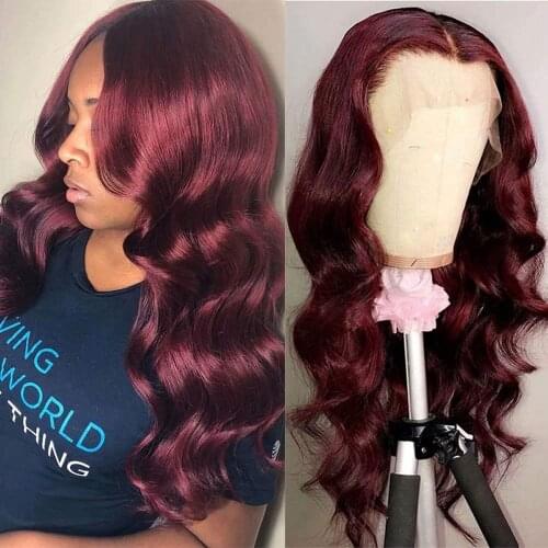 Wine Body Wave Lace Front Wigs Long Middle Part Synthetic Wig For Women Pre Plucked With Natural Hairline