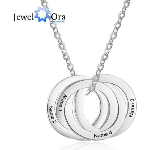Personalized Stainless Steel Circle Necklace with 4 Names Customized Engraved Name Pendant Jewelry Gifts for Family (NE103035)