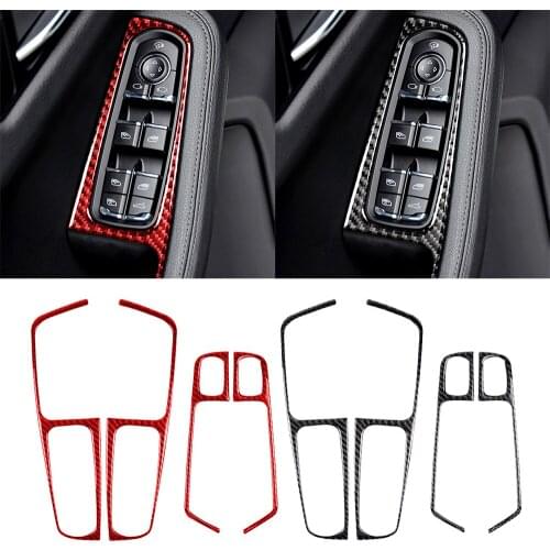 Fit for Porsche Macan 2014-2021 Real Carbon Fiber Door Window Lift Switch Button Cover Decoration Trim Interior Car Accessories