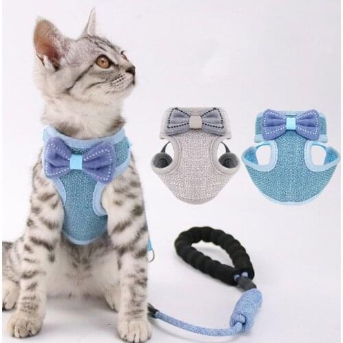 Cat and Dog Leash Cute Bowknot Vest Chest Harness Adjustable Cat and Dog Traction Rope Chest Back Pet Supplies