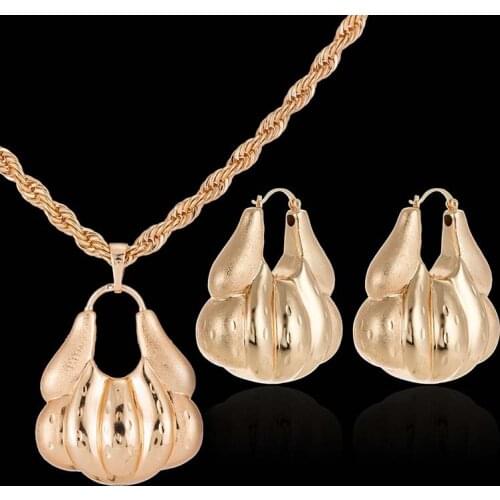 Rose Color Nigerian Necklaces Jewelry Sets Gold Color Bride Earrings Pendant African Wedding Accessories GiftsCE126