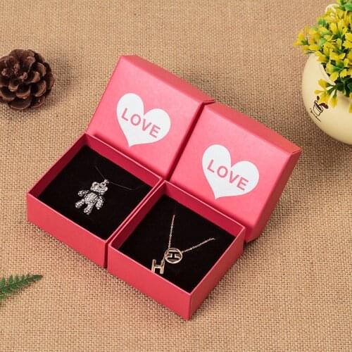 Jewelry Box Red Heart Gifts Case Pendant Bracelets Rings Earrings Packaging Boxes Cardboard Sponge Package Accessories Wholesale