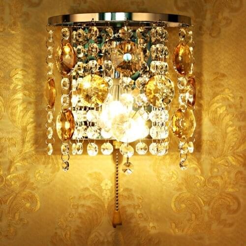 Nordic copper crystal wall lamp postmodern light luxury simple living room TV wall lamp American country bedroom bedside lamp