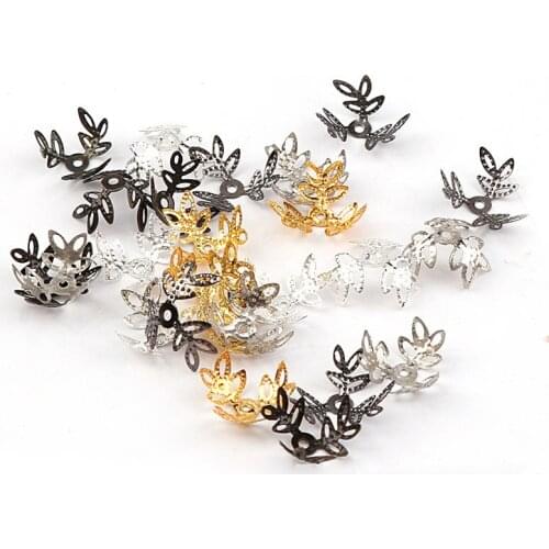 100 Pcs/set Three Leaf Hollow Receptacle Bead Caps Ornament Accessories Earrings Supplies for Jewelry Making Craft Charms