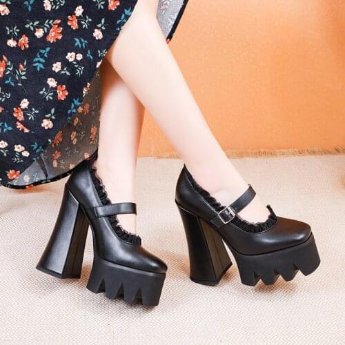 Spring Autumn Sexy Platform Women Pumps Shoes Woman Thick High Heels Shoes Female Black Rubber Sole Pu Platform Shoes
