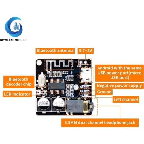 VHM-314 Bluetooth Audio Receiver Board Bluetooth 4.1/ 5.0 MP3 Lossless Decoder Micro USB 3.5mm Audio Output Amplifier Module