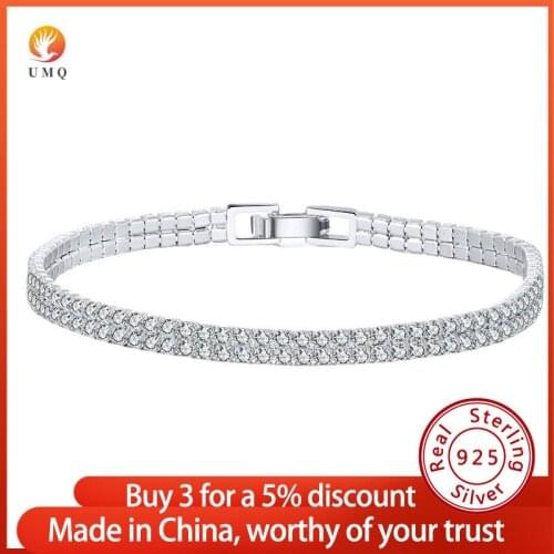 UMQ Real 925 Sterling Silver Jewelry Bracelets for Women 2021 New Fashion Double Row Zircon Tennis Bracelets Luxury Jewelry