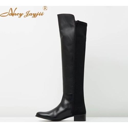 Women Shoes Adult Boots Ladies knee-High Square Heel Black Solid Round Toe Mature Zipper Leisure Fashion Nancyjayjii Mature 2019