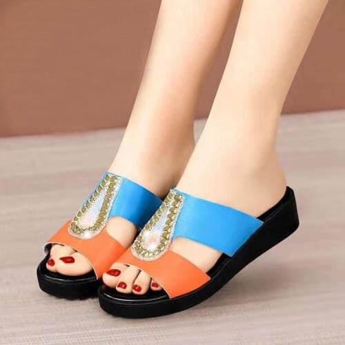 Genuine leather Women Cool Slippers Slides for Girl in Summer