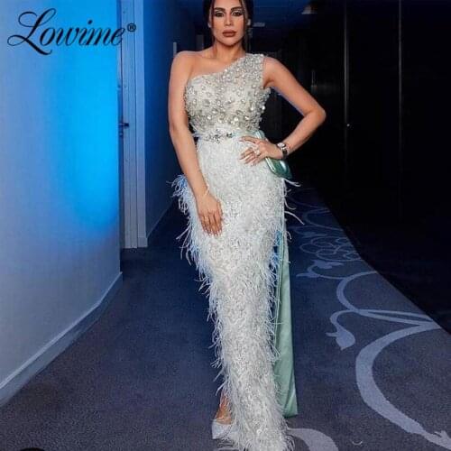 Dubai Arabic Feather Mermaid Formal Evening Party Dress Robe De Soiree Formal Kaftan Long Prom Dresses 2020 Vestidos De Fiesta