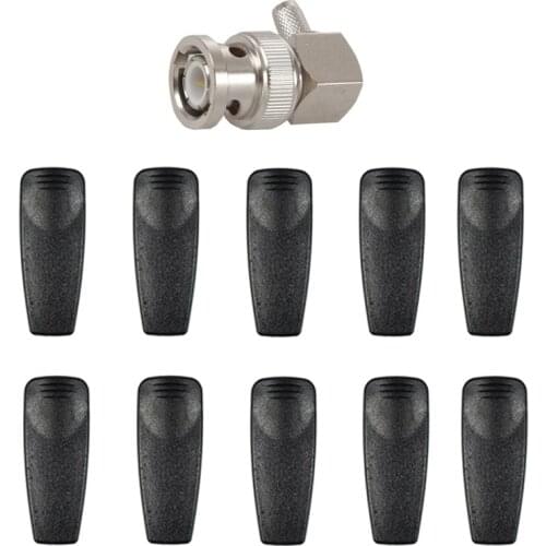 1 Pcs Bnc Male Plug Right Angle Crimp & 10Pcs Radio Clip Rugged Belt Clip for Motorola Two Way Radio Walkie Talkie