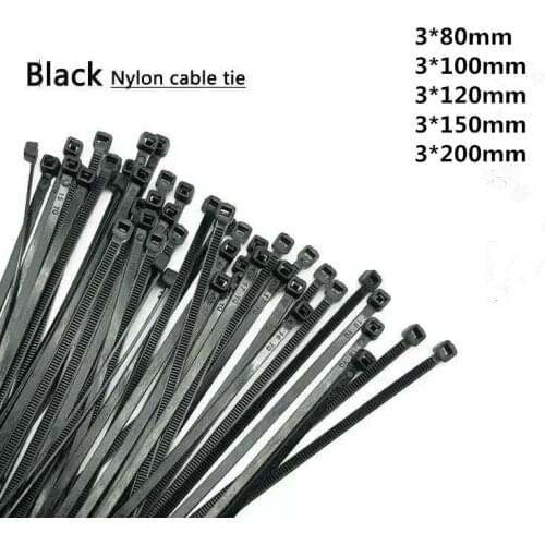 1000pcs 3 * 80 / 100 / 120 / 150 / 200 black&white , High quality width 2.5mm, Self-locking plastic Nylon cable ties