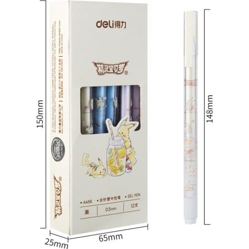 Deli A456 full needle tube gel pen 0.5mm cute cartoon student daily writing black signature water-based pen 12PCS