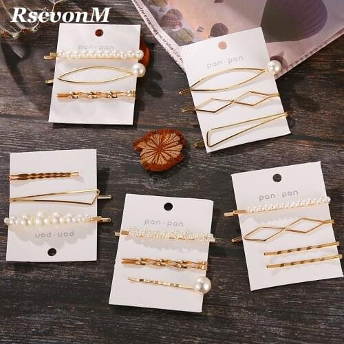 3Pcs/Set Pearl Metal Hair Clip Har Pin Set Hairband Comb Bobby Pin Barrette Hairpin Headdress Accessories Beauty Styling Tools