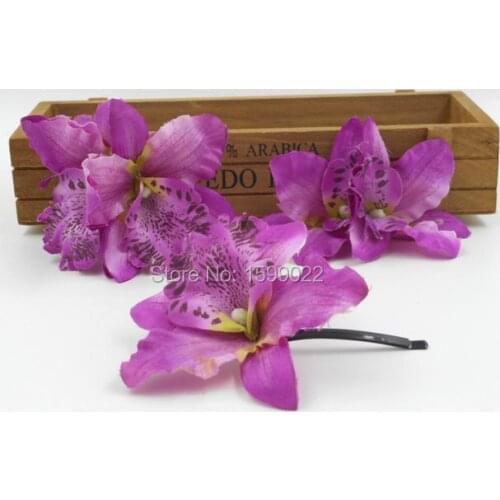 3pcs/lot Hawaiian Beach Cymbidium Orchid Hair Flower Accessories Bridesmaids Purple Women Hairwear Clips Brooch Pins Head Pieces