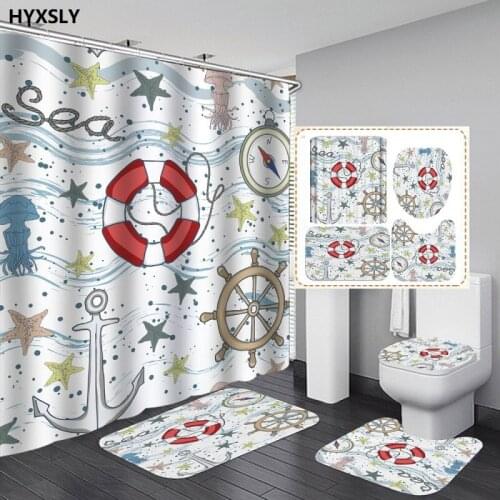3D Custom Sea Marine Shower Curtain Carpet Mat Set Waterproof Polyester Cloth Bathroom Decor Cartoon Screen Cover With Hooks