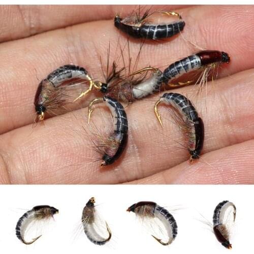 6pcs/set Fishing Bait Realistic Nymph Scud Fly Artificial Nymph Fly Fishing Caddis Insect Bait Lure Bait C7T6