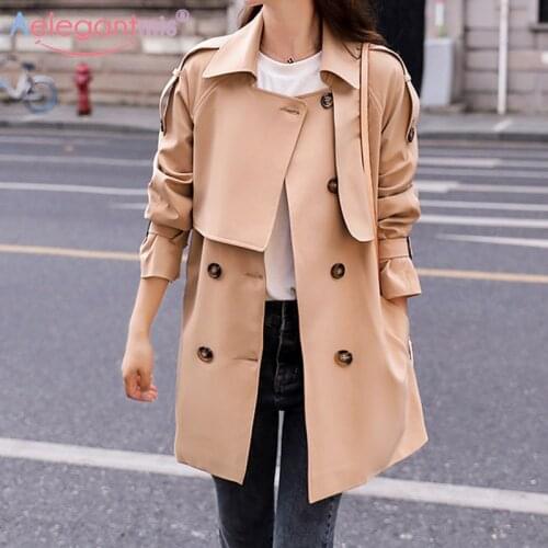 Aelegantmis Women's Double Breasted Trench Coats