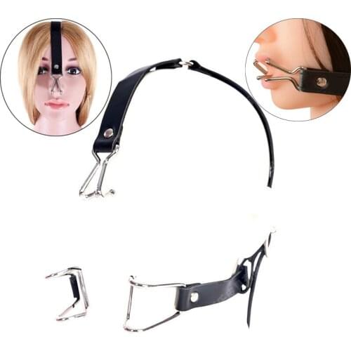 Bdsm Slave Bondage Metal Nose Hook Open Hook Bite Mouth Gag Leather Head Harness Oral Fixation Couple Flirting Oral Sex Sex Toys