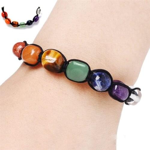 Bracelet Healing 7 Chakra Balancing Energy Adjustable Genuine Crystal Stones