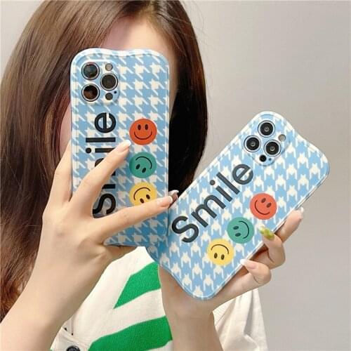 Houndstooth painted smiling face phone Case For iPhone 12 Pro Max 11 7 8 Plus XR XS Plus SE 2020 ShockProof Cover