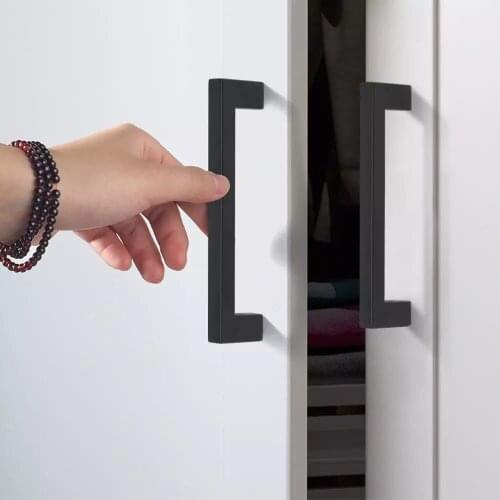 Black Cabinet Handle Square Furniture Pulls Hardware Stainless Steel Kitchen Door Handle Knobs Cupboard Wardrobe Drawer Pulls