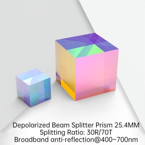 Depolarized Beam Splitter Prism Optical Dichroic Prism K9 Cube 25.4MM Split Ratio 30R/70T Optical Coating Beam Splitter Prism