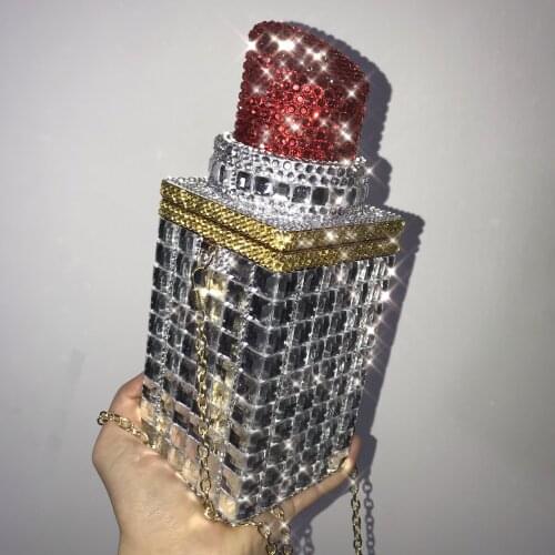 Customize Luxury Lipstick Shoulder Bags All Rhinestones Women Handbags Evening Purse Fashion Designer Handbags Storage Bag White