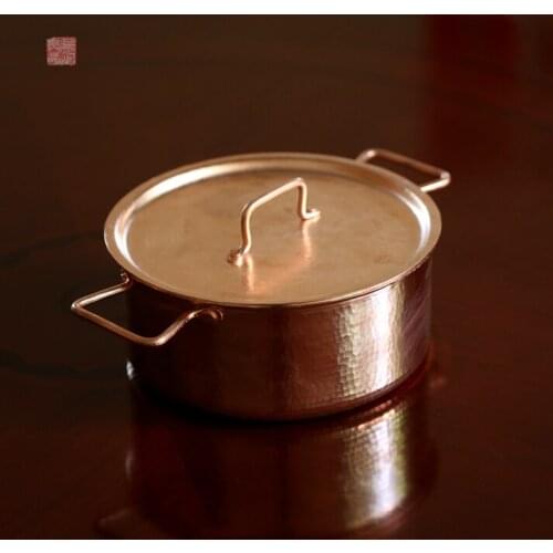 Pure red copper cooking pot handmade retro kitchen stewpot saucepan breakfast small hot pot milk soup rice stew pan