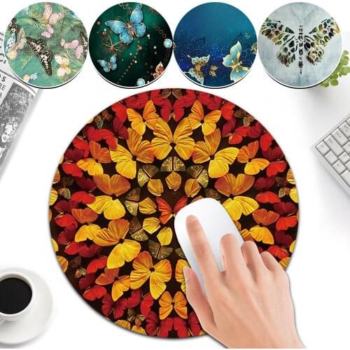 Butterfly Pattern Round Pu Leather Pad for Office Laptop Gaming Computer Top Non-slip Mat Pads Waterproof Mouse Pad 22cm