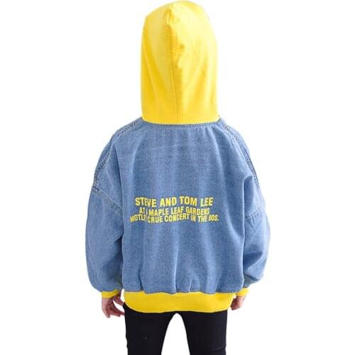 Girls Denim Jacket Coat Letter Coat Girl Patchwork Kids Coats Outerwear Spring Autumn Childrens Clothes 6 8 10 12 14