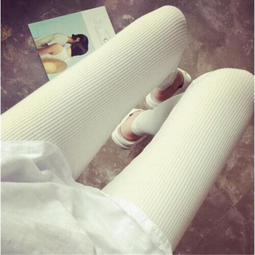 Babbytoro Women Jeggings Girls Solid Color Leggings Grils Female Thin Vertical Stripes Slim Cotton Leggings Black Red Navy White