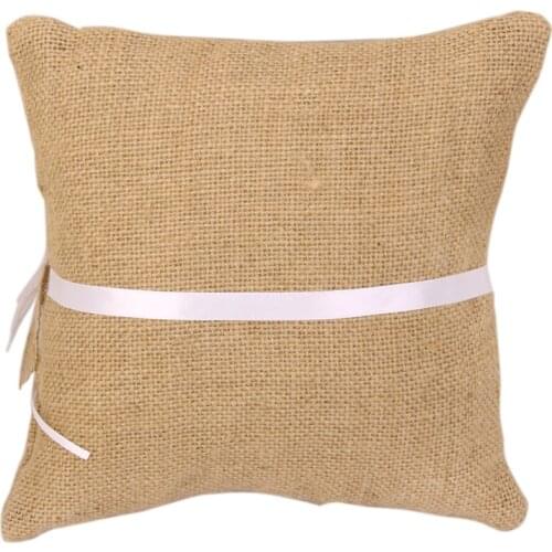 Hessian Lace Wedding Rings Pillow Bow Rings Display Bearer For Wedding Decor