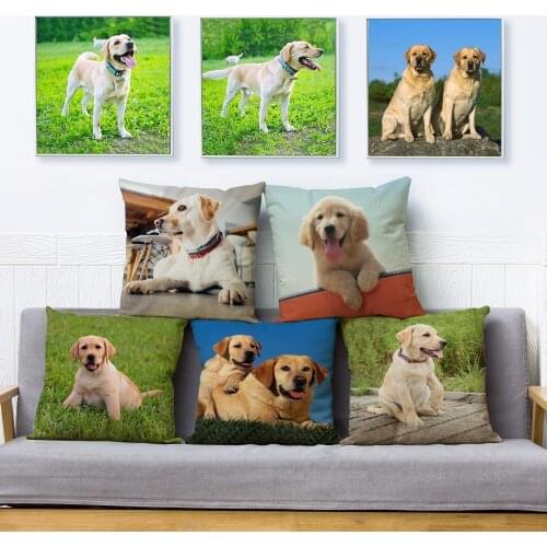 Cute Pet Dog Labrador Retriever Throw Pillow Cover 45*45cm Square Cushion Covers Linen Pillow Case Sofa Home Decor Pillows Cases