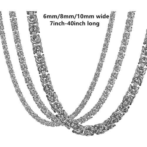 6mm 8mm 10mm Wide Custom Size Mens Cool Stainless Steel Silver Color Round Byzantine Chain Necklace Or Bracelet