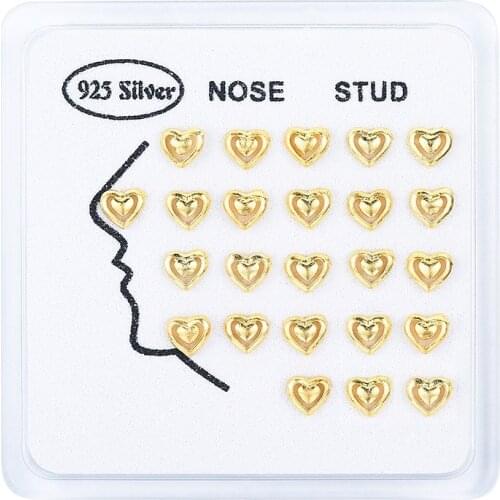 24pcs 925 Sterling Silver Vintage Love Heart Nose Studs for Women Men Hypoallergenic 22G Gold Nose Ring Piercing Body Jewelry