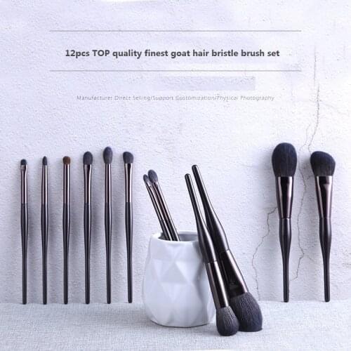 12PCS High End Luxury Goat Hair Makeup Brushes Set Complete Kit Cosmetics Eye Concealer Powder Blush Brush Makeup Tool