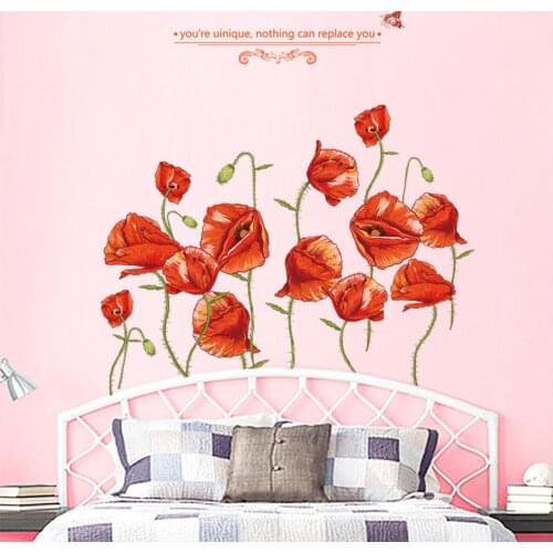 Large Size Flowers Wall Stickers Creative Red Flower Wall Decals Living Room Background Wall Decoration Wall Sticker