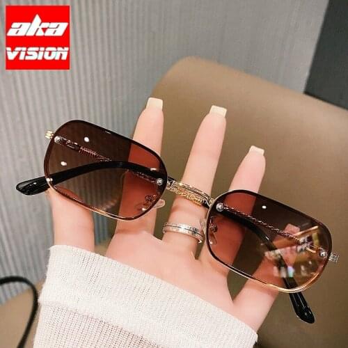 AKA VISION Small Rimless Square Sunglasses Women Vintage Eyewear for Women/Men Luxury Glasses Women Retro Gafas De Sol Hombre